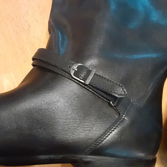 VINTAGE VIA MILANO BLACK KNEE HIGH 1" HEEL PULL ON LEATHER RIDING BOOTS WMS- 6B - Picture 6 of 15